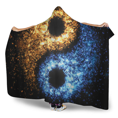 Fire And Ice Sparkle Yin Yang Print Hooded Blanket