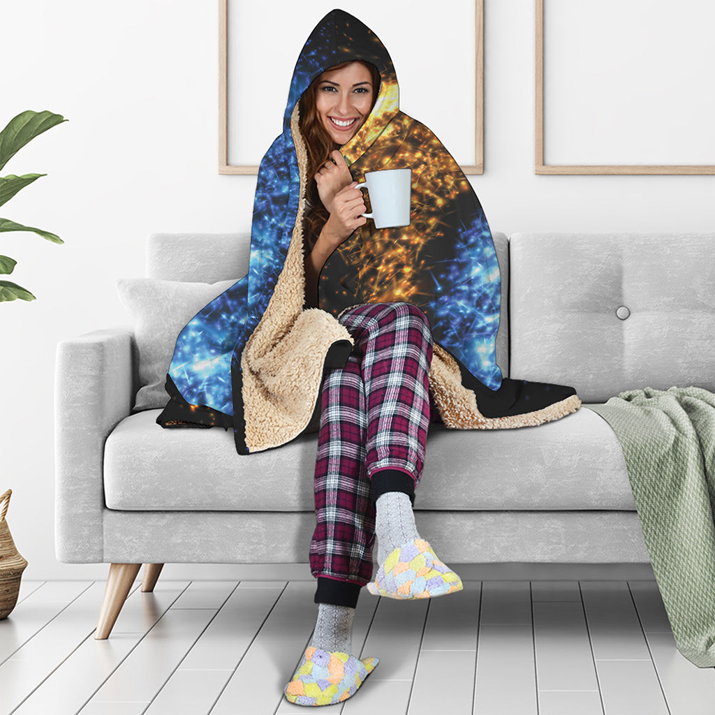 Fire And Ice Sparkle Yin Yang Print Hooded Blanket