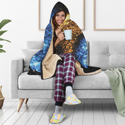 Fire And Ice Sparkle Yin Yang Print Hooded Blanket