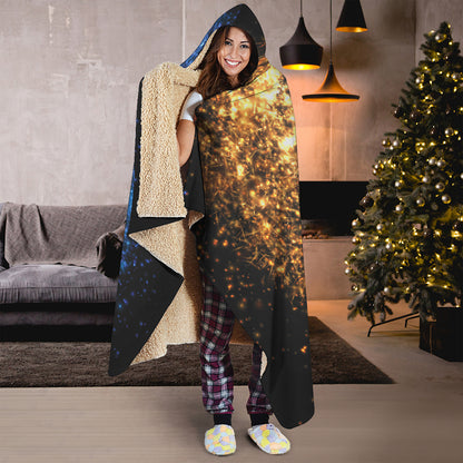 Fire And Ice Sparkle Yin Yang Print Hooded Blanket
