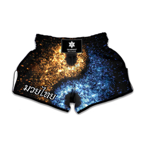 Fire And Ice Sparkle Yin Yang Print Muay Thai Boxing Shorts