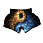 Fire And Ice Sparkle Yin Yang Print Muay Thai Boxing Shorts