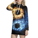 Fire And Ice Sparkle Yin Yang Print Pullover Hoodie Dress