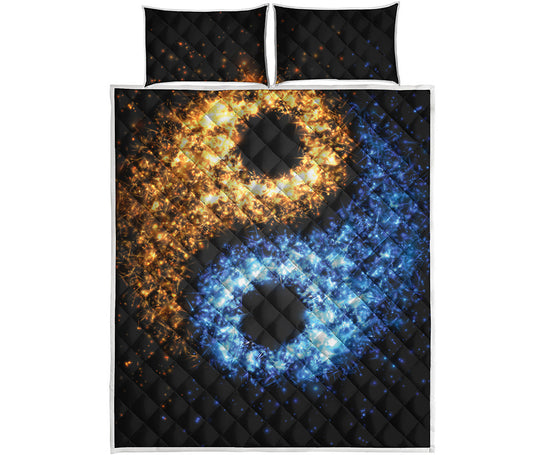 Fire And Ice Sparkle Yin Yang Print Quilt Bed Set