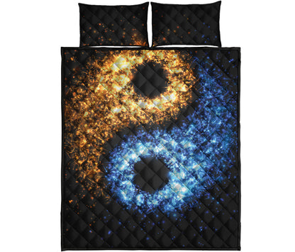 Fire And Ice Sparkle Yin Yang Print Quilt Bed Set