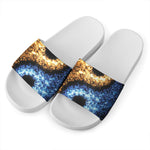 Fire And Ice Sparkle Yin Yang Print White Slide Sandals