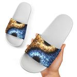 Fire And Ice Sparkle Yin Yang Print White Slide Sandals