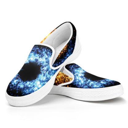 Fire And Ice Sparkle Yin Yang Print White Slip On Shoes