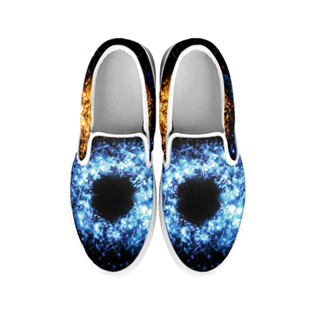 Fire And Ice Sparkle Yin Yang Print White Slip On Shoes