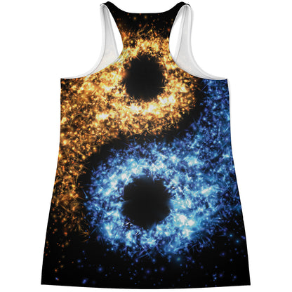 Fire And Ice Sparkle Yin Yang Print Women's Racerback Tank Top