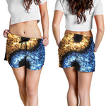 Fire And Ice Sparkle Yin Yang Print Women's Shorts