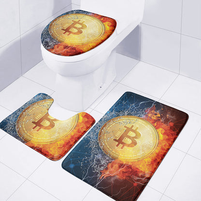 Fire And Water Bitcoin Print 3 Piece Bath Mat Set