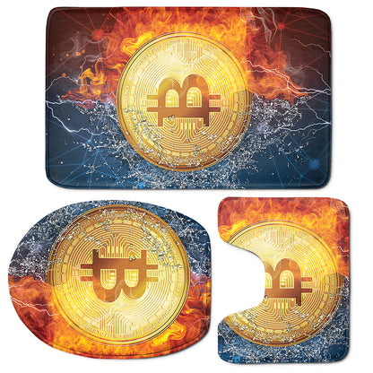 Fire And Water Bitcoin Print 3 Piece Bath Mat Set