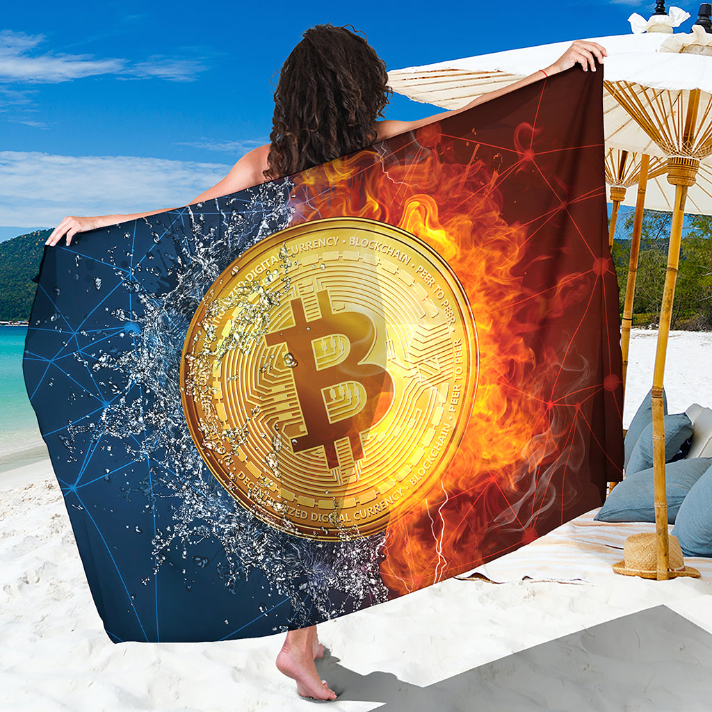 Fire And Water Bitcoin Print Beach Sarong Wrap