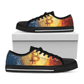 Fire And Water Bitcoin Print Black Low Top Sneakers
