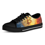 Fire And Water Bitcoin Print Black Low Top Shoes