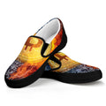 Fire And Water Bitcoin Print Black Slip On Sneakers