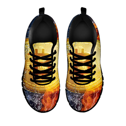 Fire And Water Bitcoin Print Black Sneakers