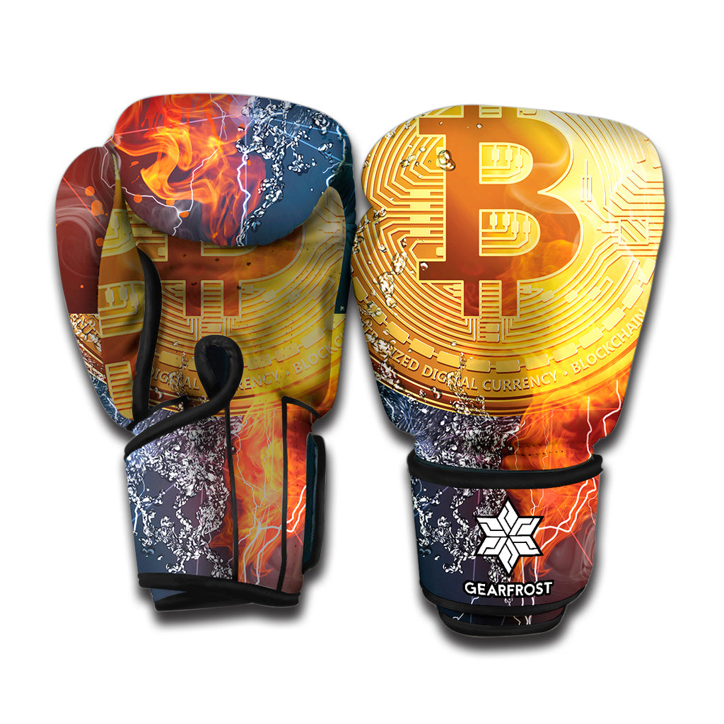 Fire And Water Bitcoin Print Boxing Gloves
