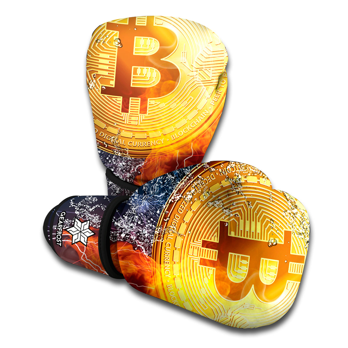 Fire And Water Bitcoin Print Boxing Gloves