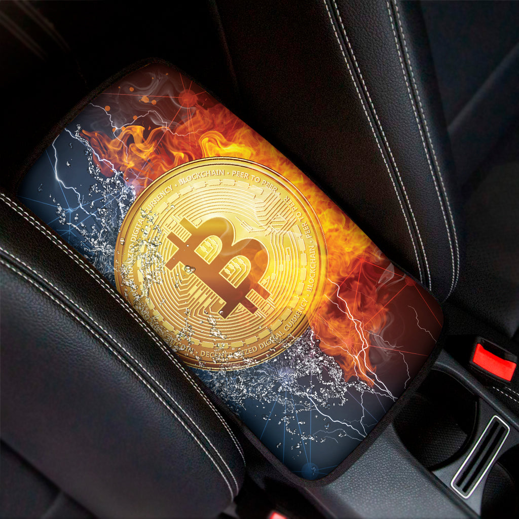 Fire And Water Bitcoin Print Car Center Console Cover