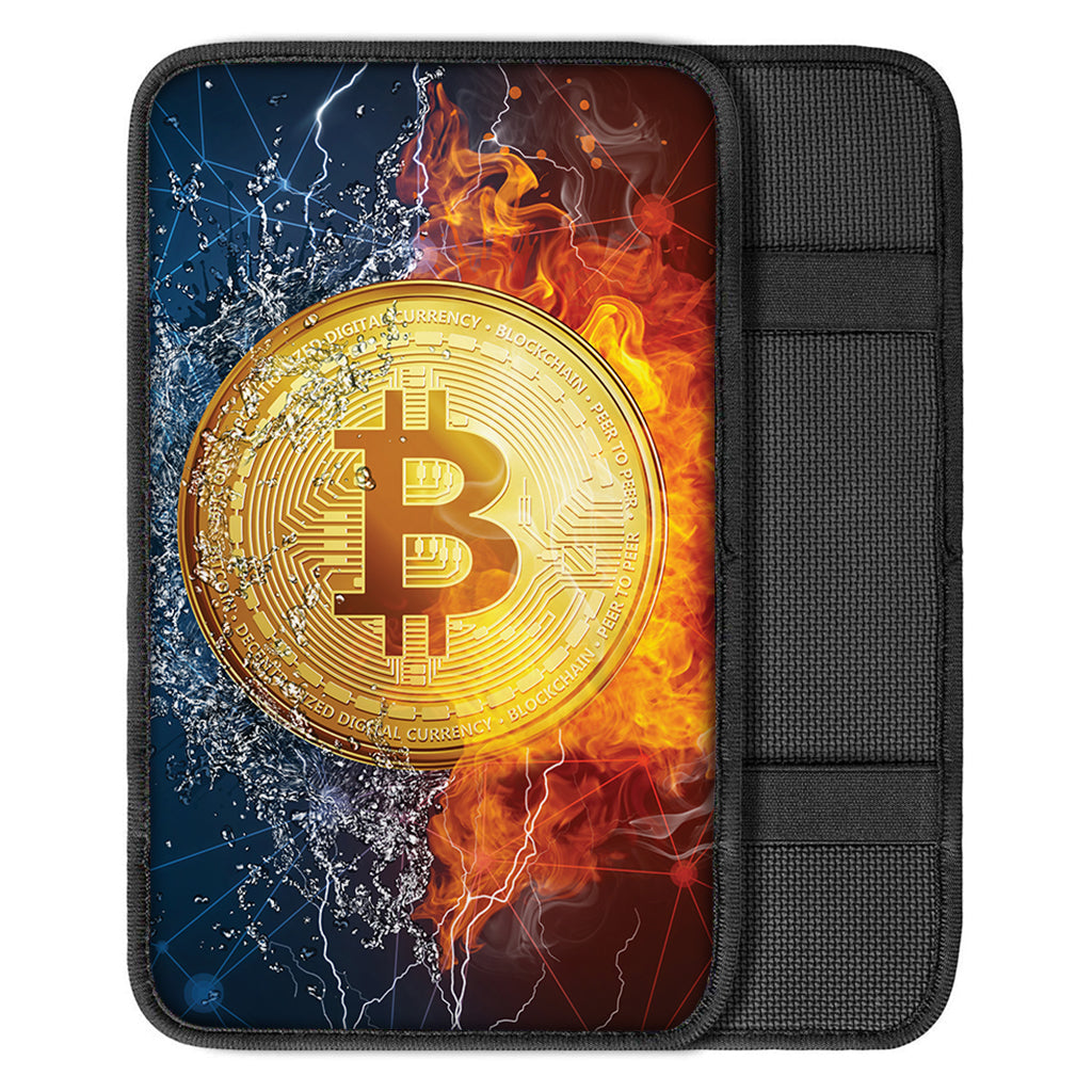 Fire And Water Bitcoin Print Car Center Console Cover