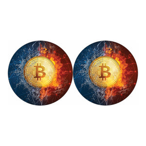 Fire And Water Bitcoin Print Car Coasters