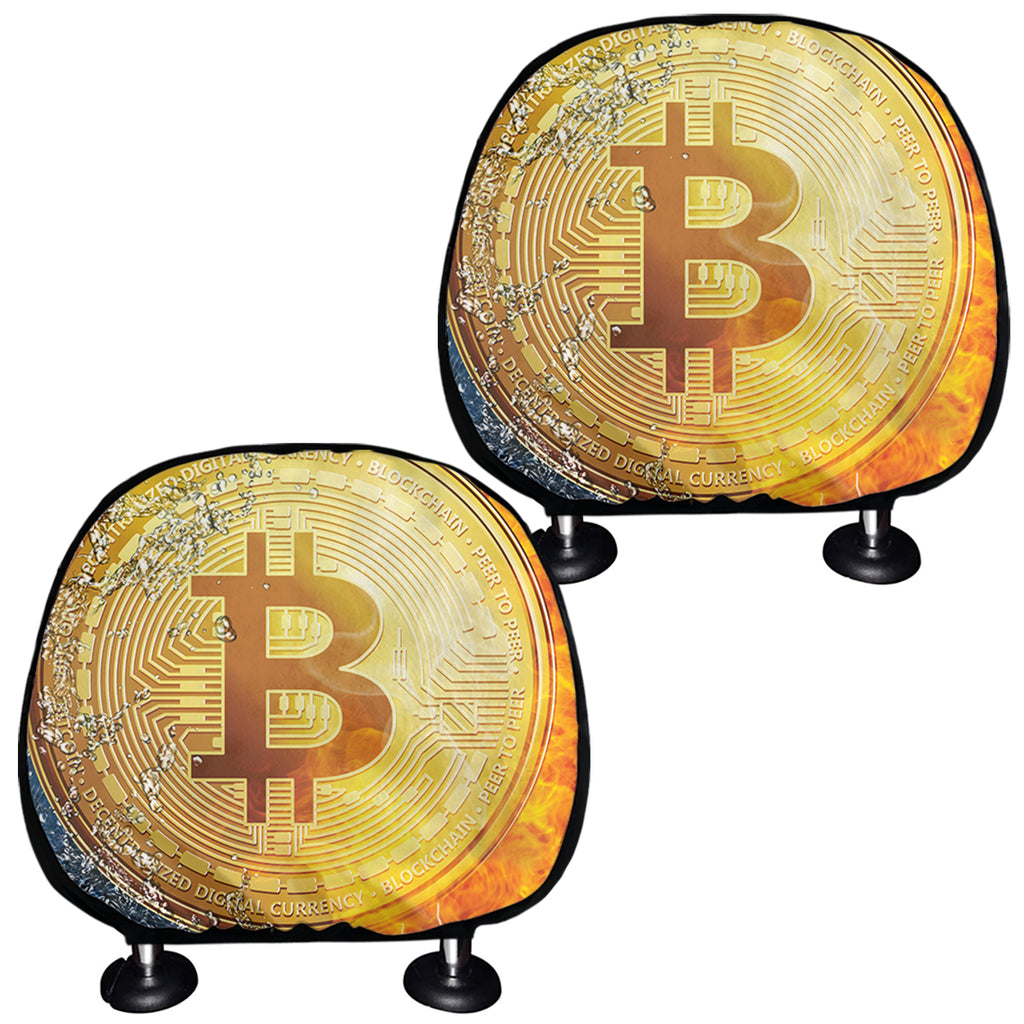 Fire And Water Bitcoin Print Car Headrest Covers