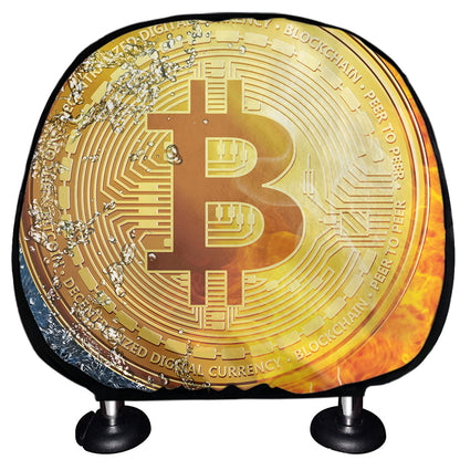 Fire And Water Bitcoin Print Car Headrest Covers