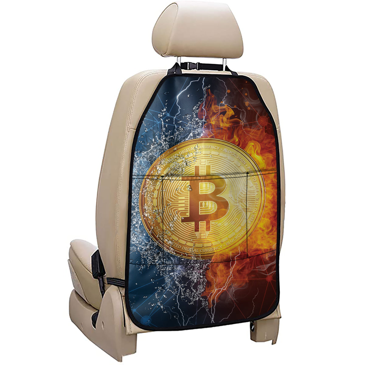 Fire And Water Bitcoin Print Car Seat Organizers