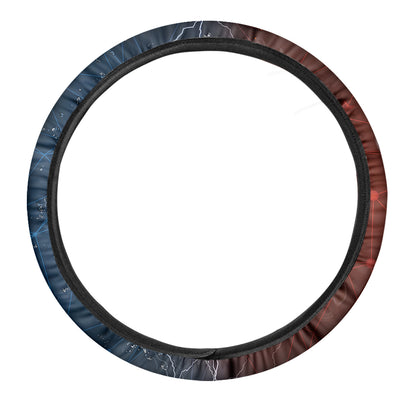 Fire And Water Bitcoin Print Car Steering Wheel Cover