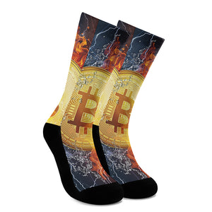 Fire And Water Bitcoin Print Crew Socks