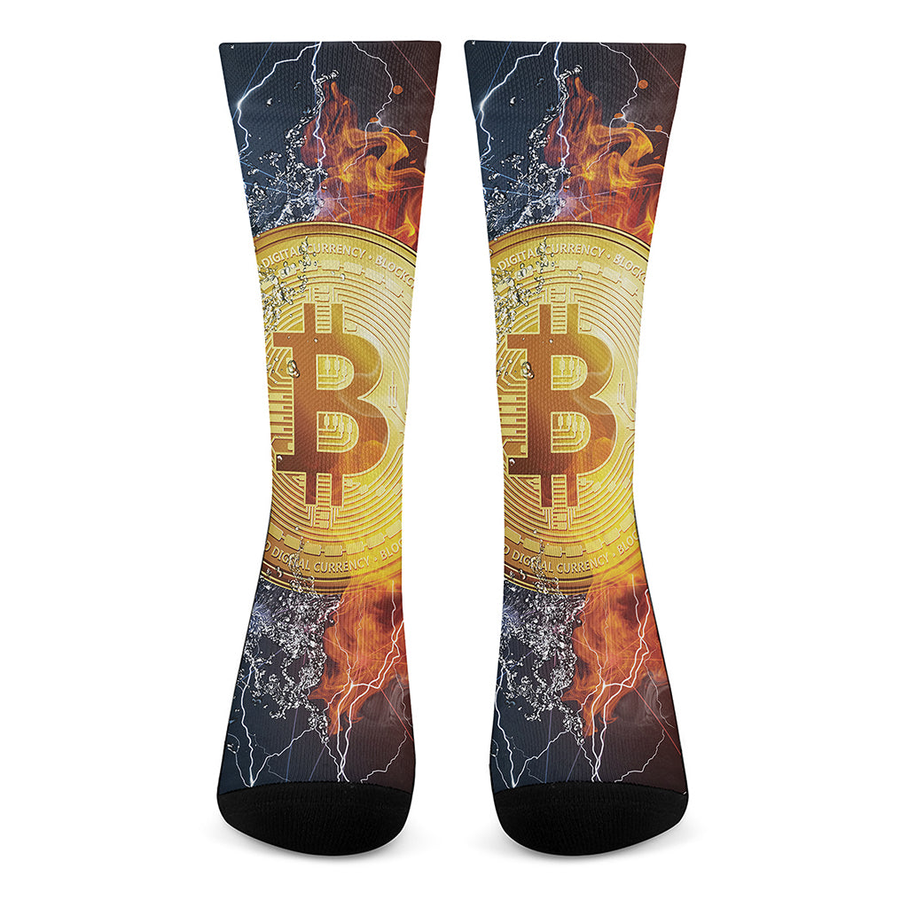 Fire And Water Bitcoin Print Crew Socks