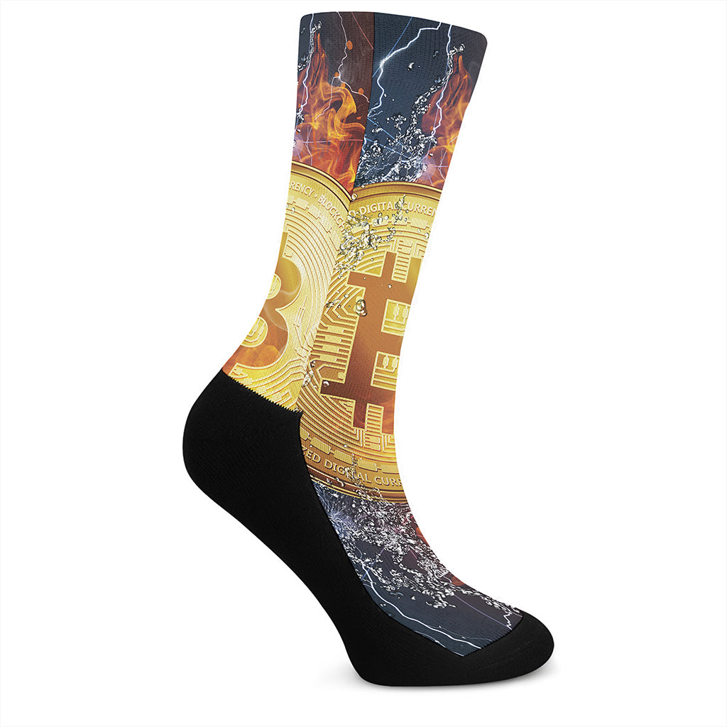 Fire And Water Bitcoin Print Crew Socks