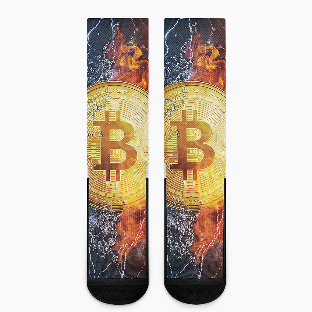 Fire And Water Bitcoin Print Crew Socks