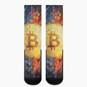 Fire And Water Bitcoin Print Crew Socks