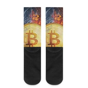 Fire And Water Bitcoin Print Crew Socks