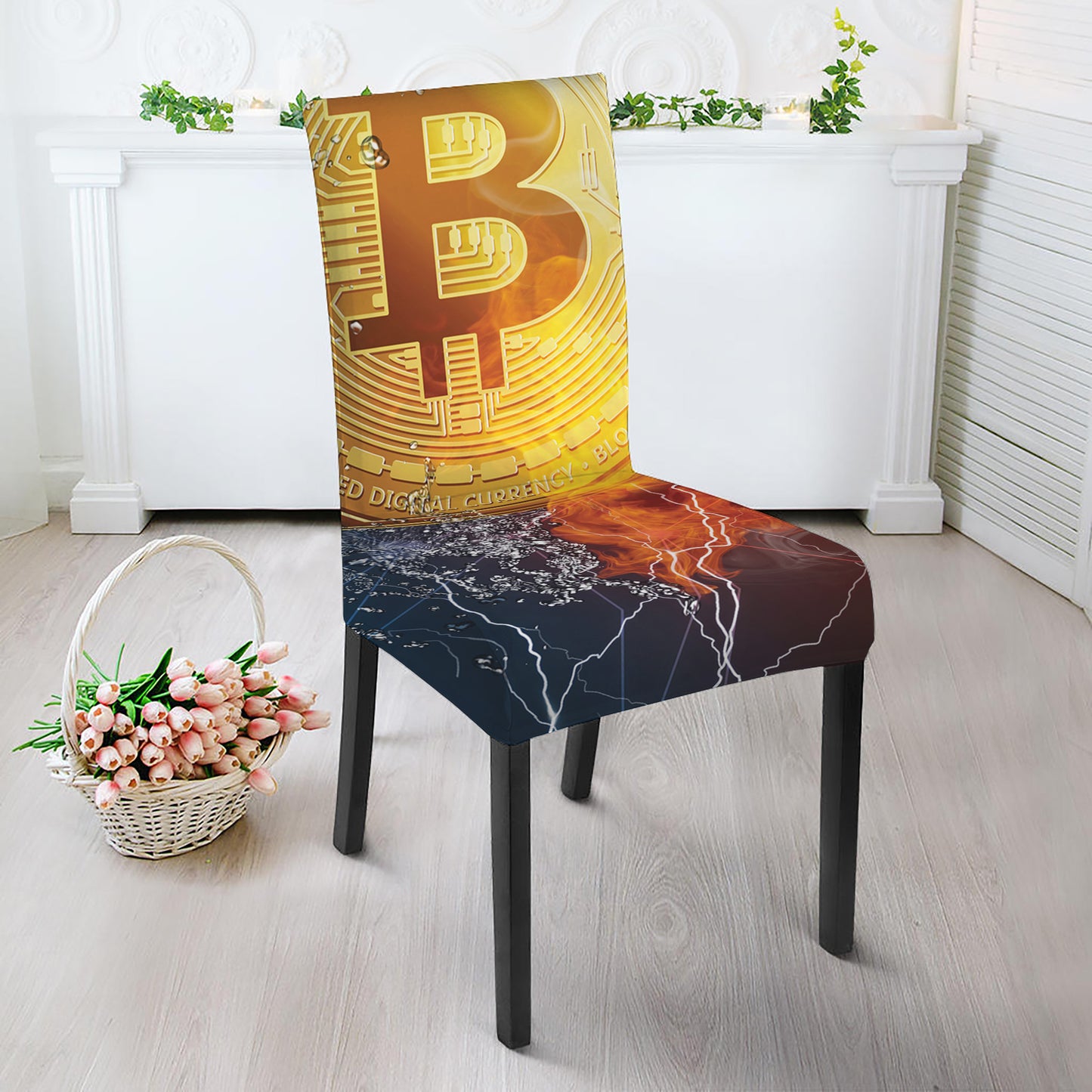 Fire And Water Bitcoin Print Dining Chair Slipcover