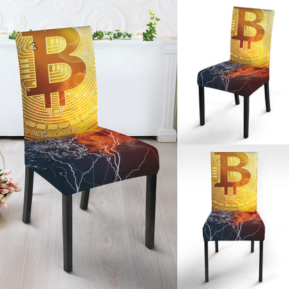 Fire And Water Bitcoin Print Dining Chair Slipcover