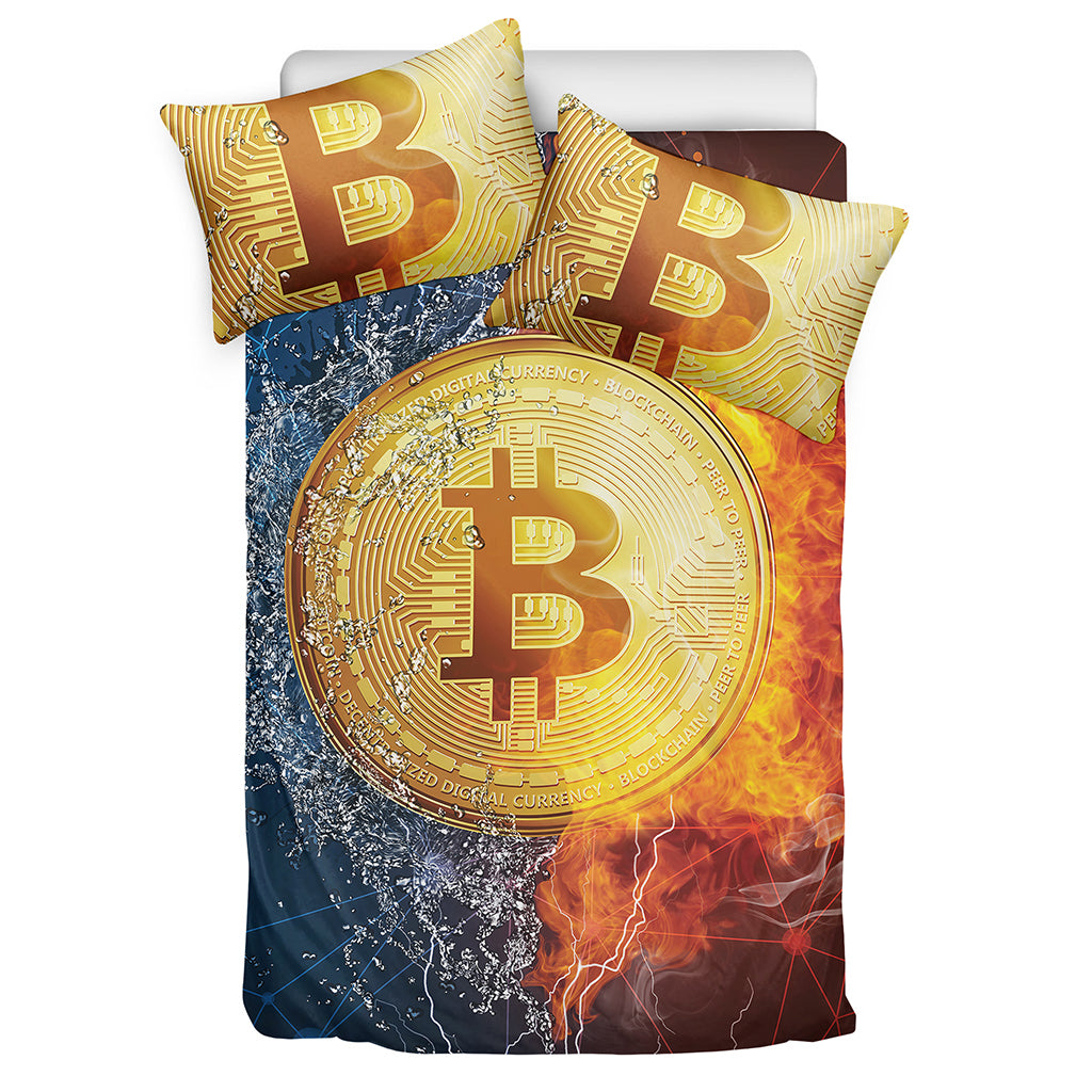 Fire And Water Bitcoin Print Duvet Cover Bedding Set