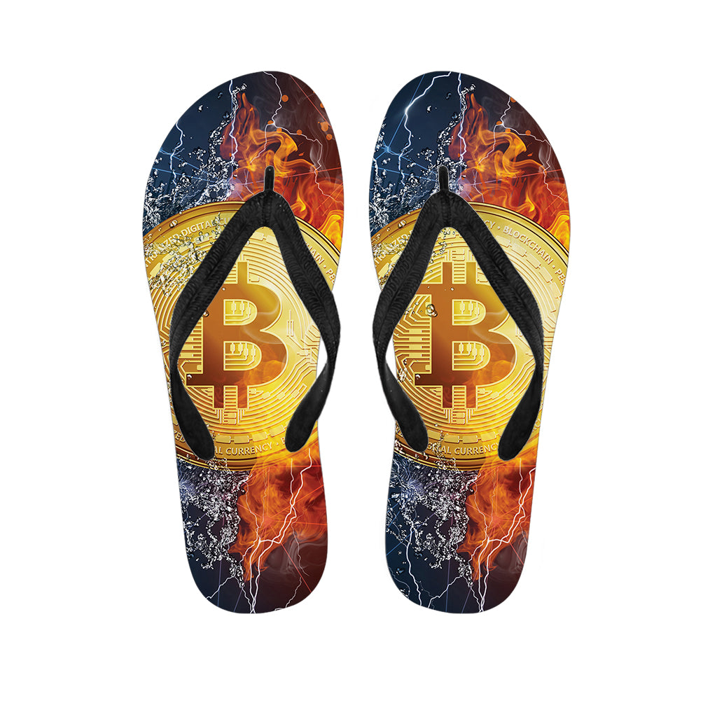 Fire And Water Bitcoin Print Flip Flops