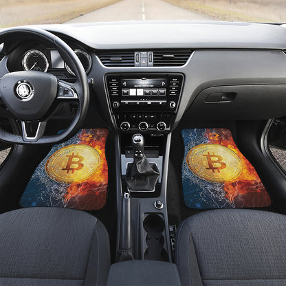 Fire And Water Bitcoin Print Front and Back Car Floor Mats