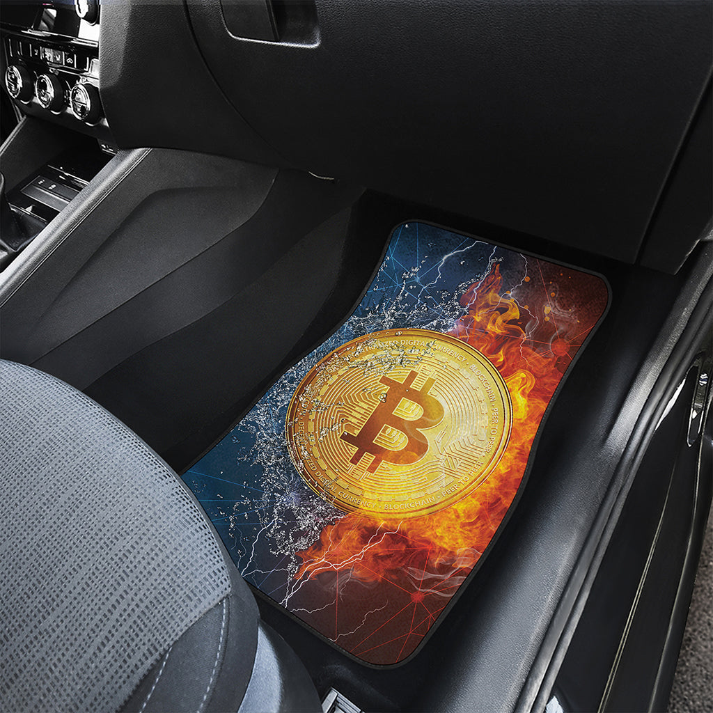 Fire And Water Bitcoin Print Front and Back Car Floor Mats
