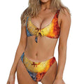 Fire And Water Bitcoin Print Front Bow Tie Bikini