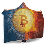 Fire And Water Bitcoin Print Hooded Blanket