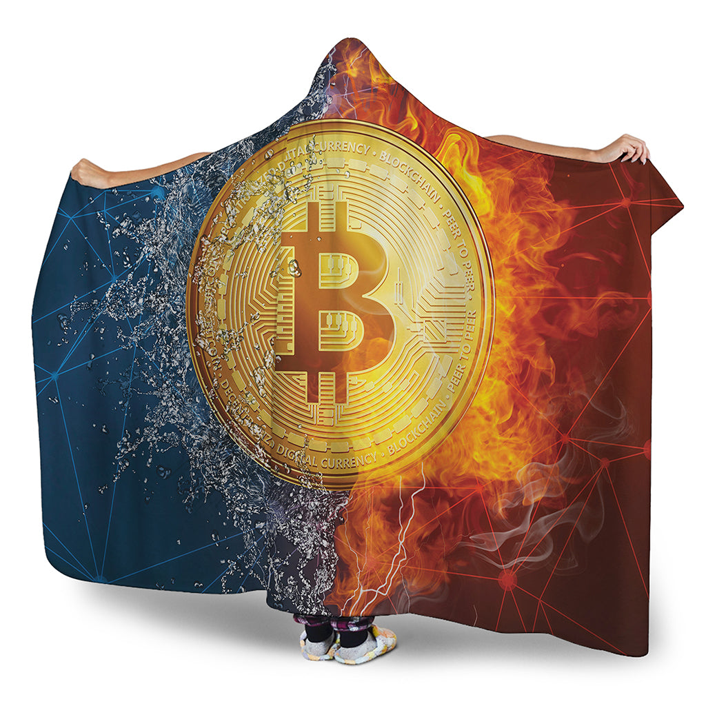 Fire And Water Bitcoin Print Hooded Blanket