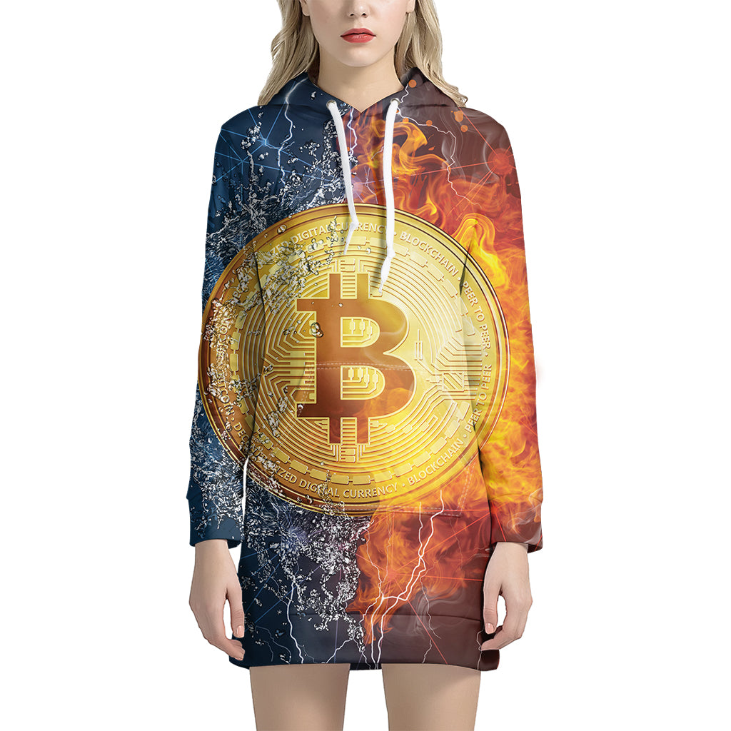 Fire And Water Bitcoin Print Hoodie Dress