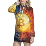 Fire And Water Bitcoin Print Hoodie Dress