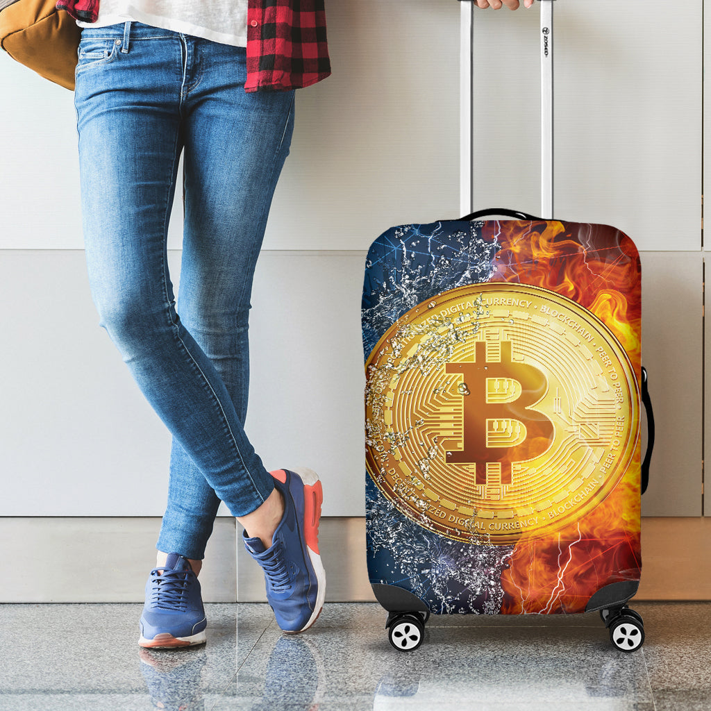 Fire And Water Bitcoin Print Luggage Cover
