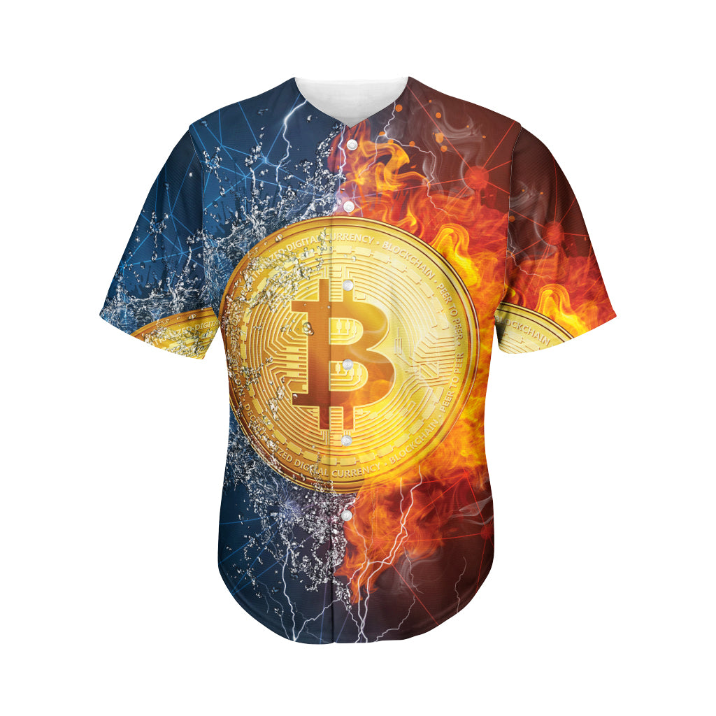 Fire And Water Bitcoin Print Men's Baseball Jersey